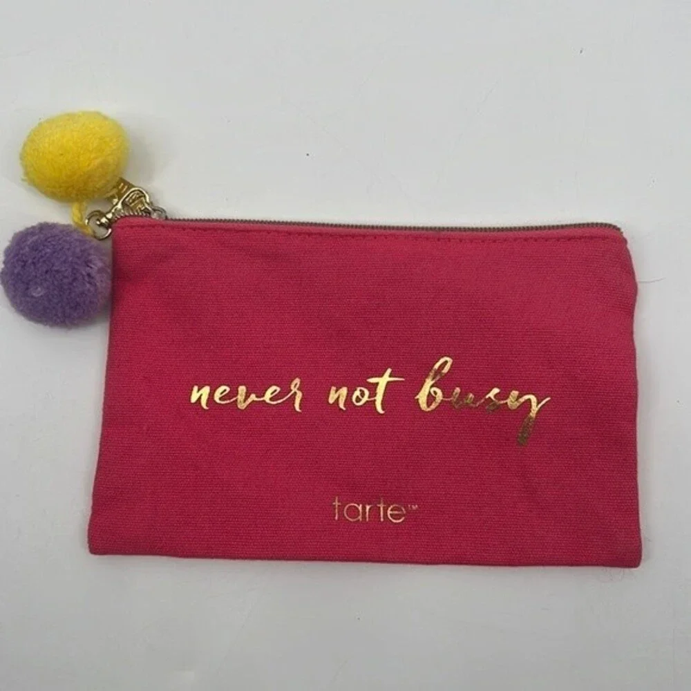 Tarte pink cosmetic bag “Never not Busy” catch all bag
